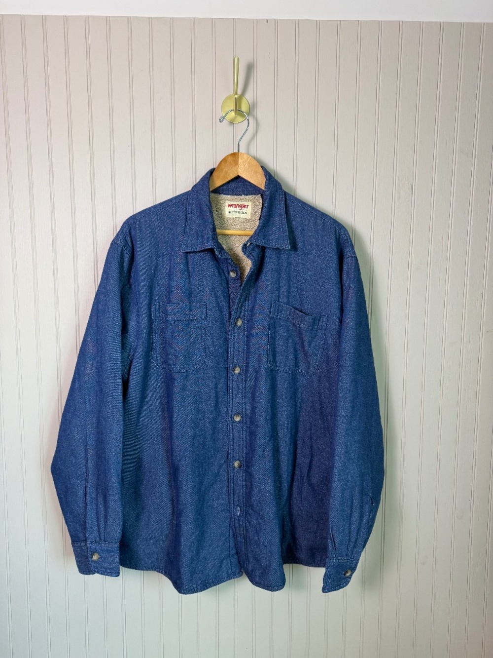 Wrangler Authentics Sherpa Lined Denim Shirt Jacket Size L Blue Button Down